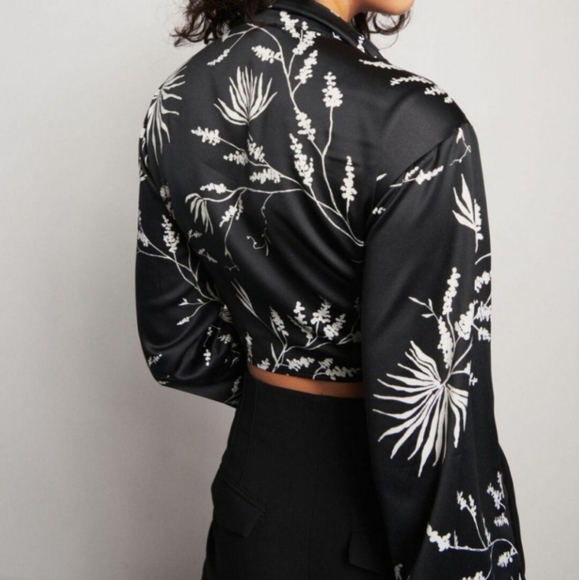 Dynamite Tie-Front Crop Satin Blouse, Size XXS - Picture 2 of 7